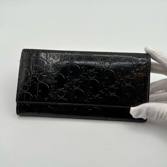 Dior Glossy Black Embossed Wallet - Picture 1 of 10